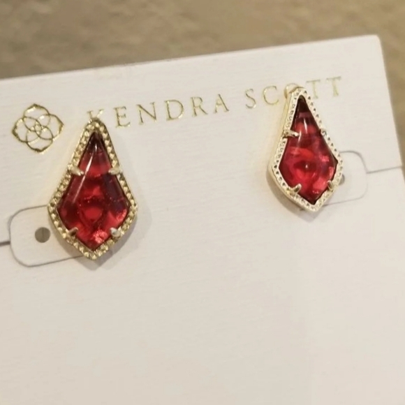 Custom Kendra Scott Stud Earrings Berry Red Gold - Picture 4 of 13